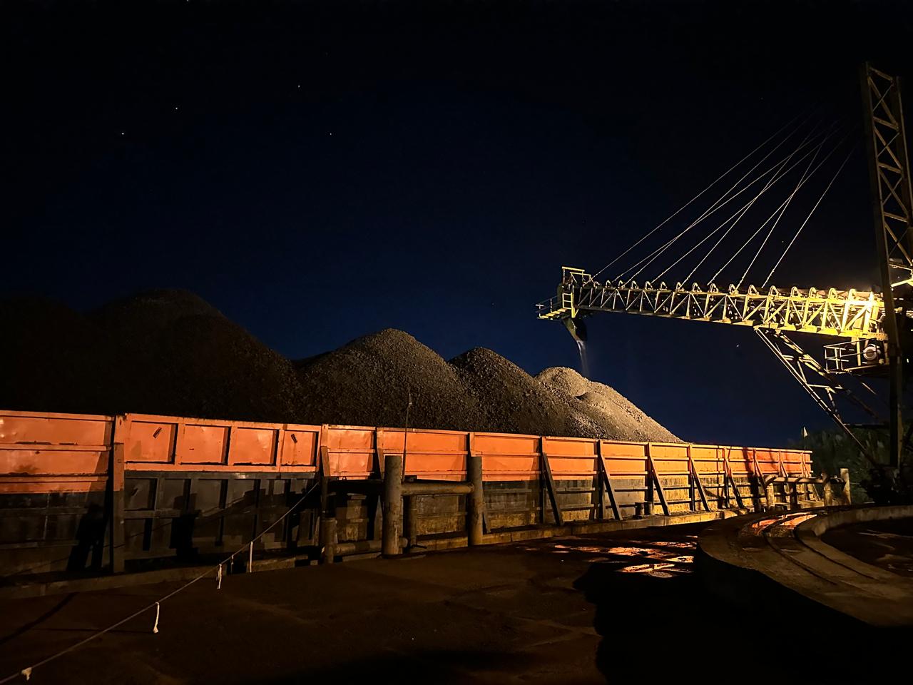 Barge loader operating at night